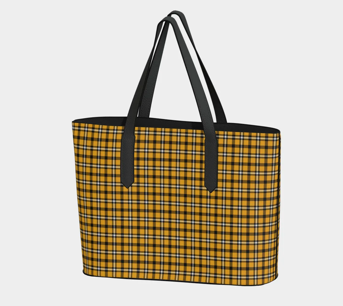 Black and Yellow Plaid Vegan Leather Tote Bag