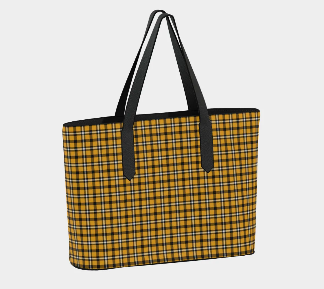 Black and Yellow Plaid Vegan Leather Tote Bag