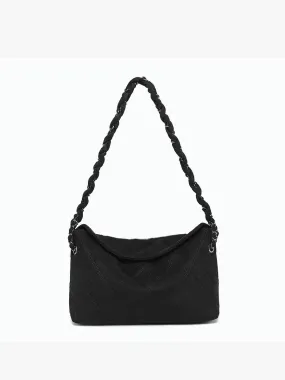 Black Faux Suede Quilted Shoulder Bag