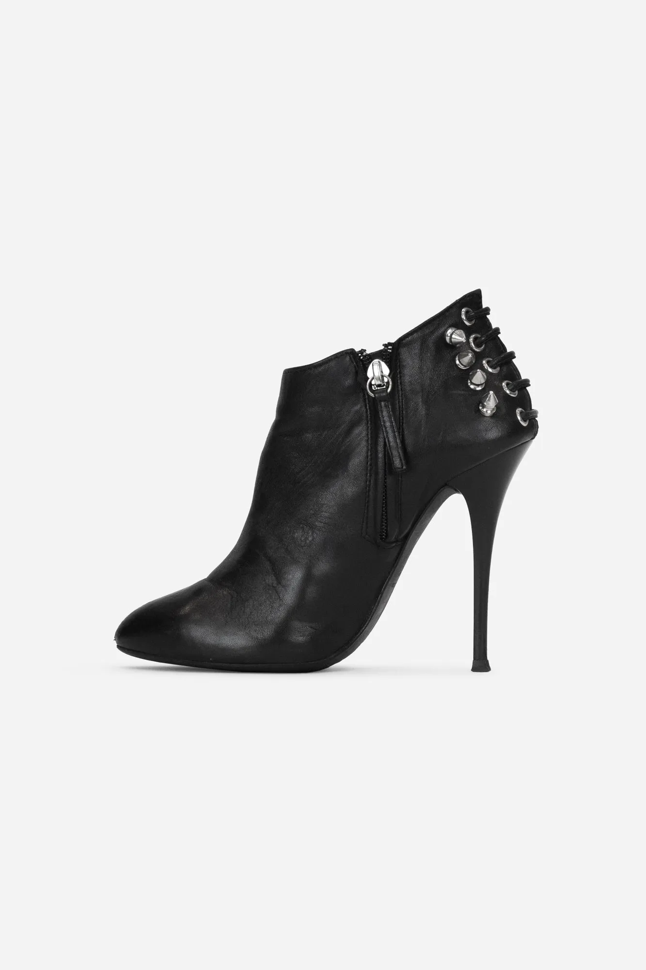 Black Lace up Silver Studded Booties