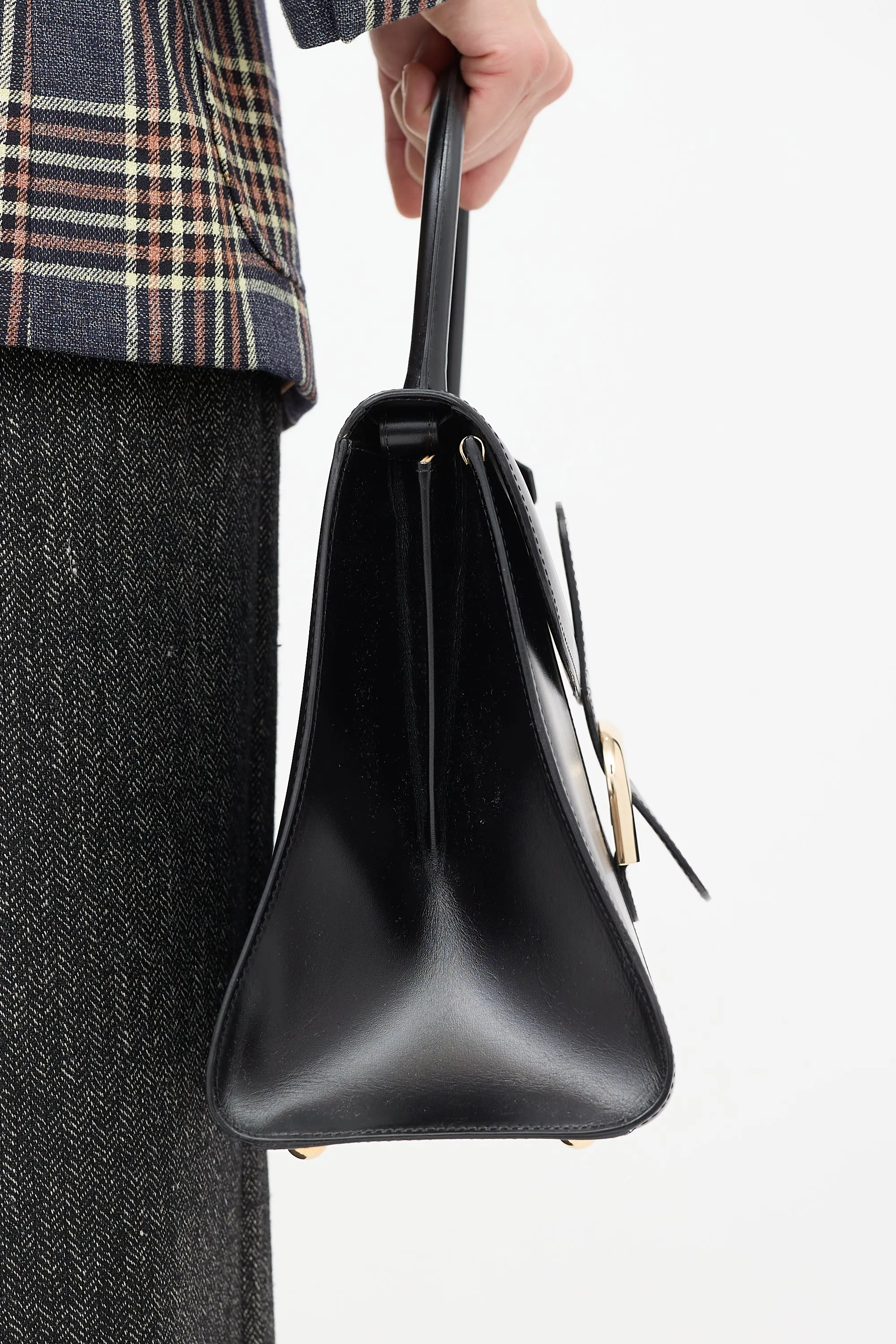 Black Leather Brillant MM Top Handle Bag