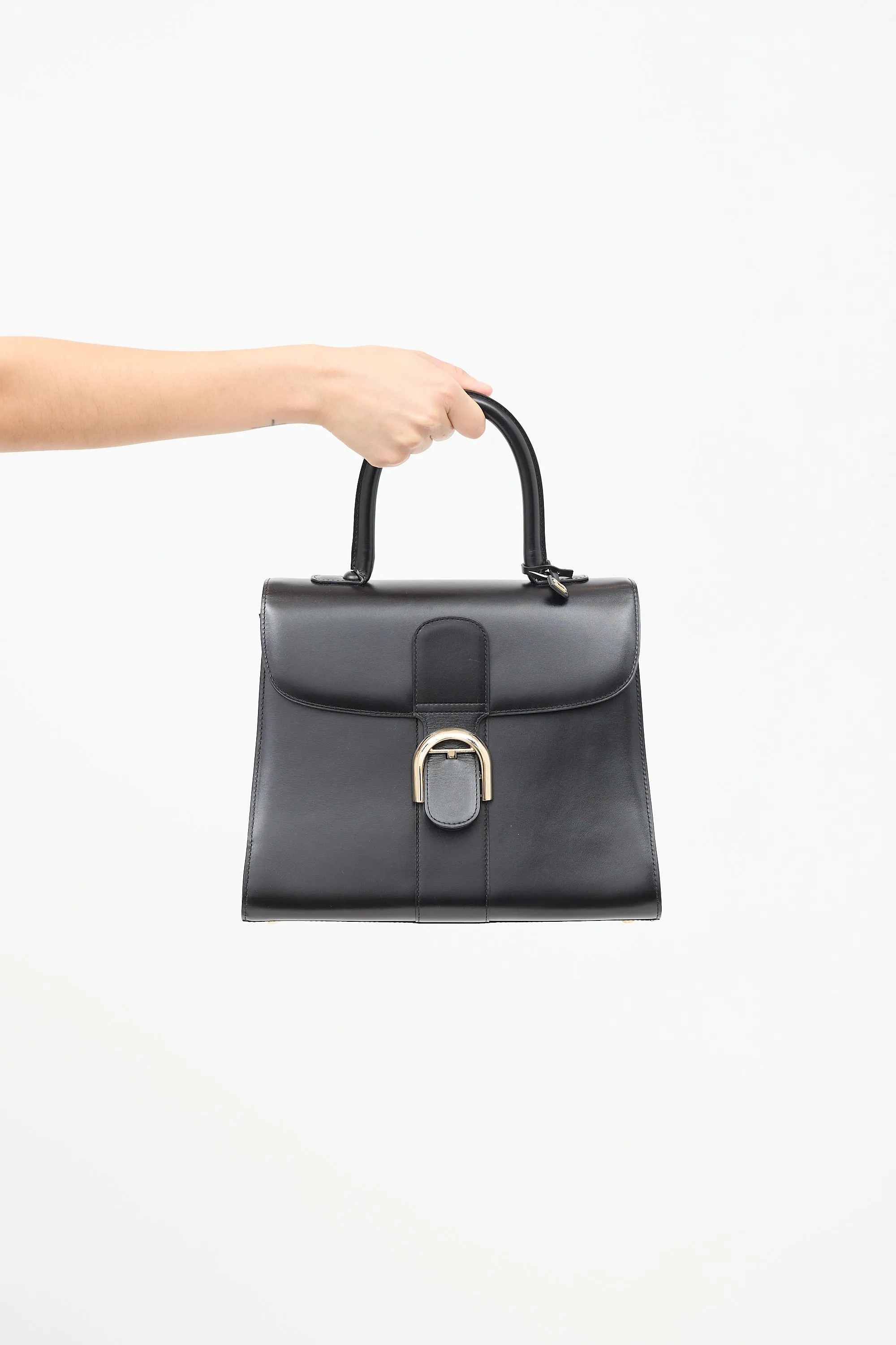 Black Leather Brillant MM Top Handle Bag