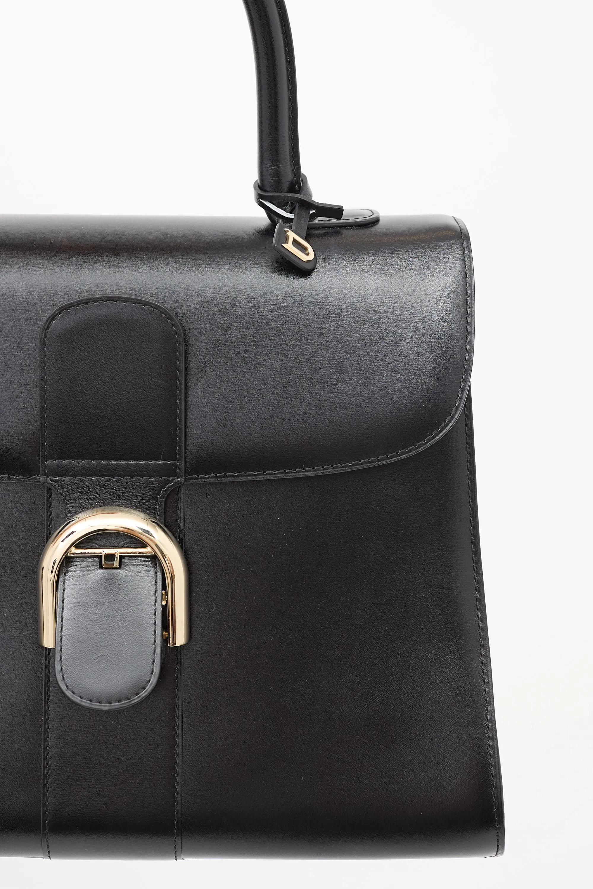 Black Leather Brillant MM Top Handle Bag