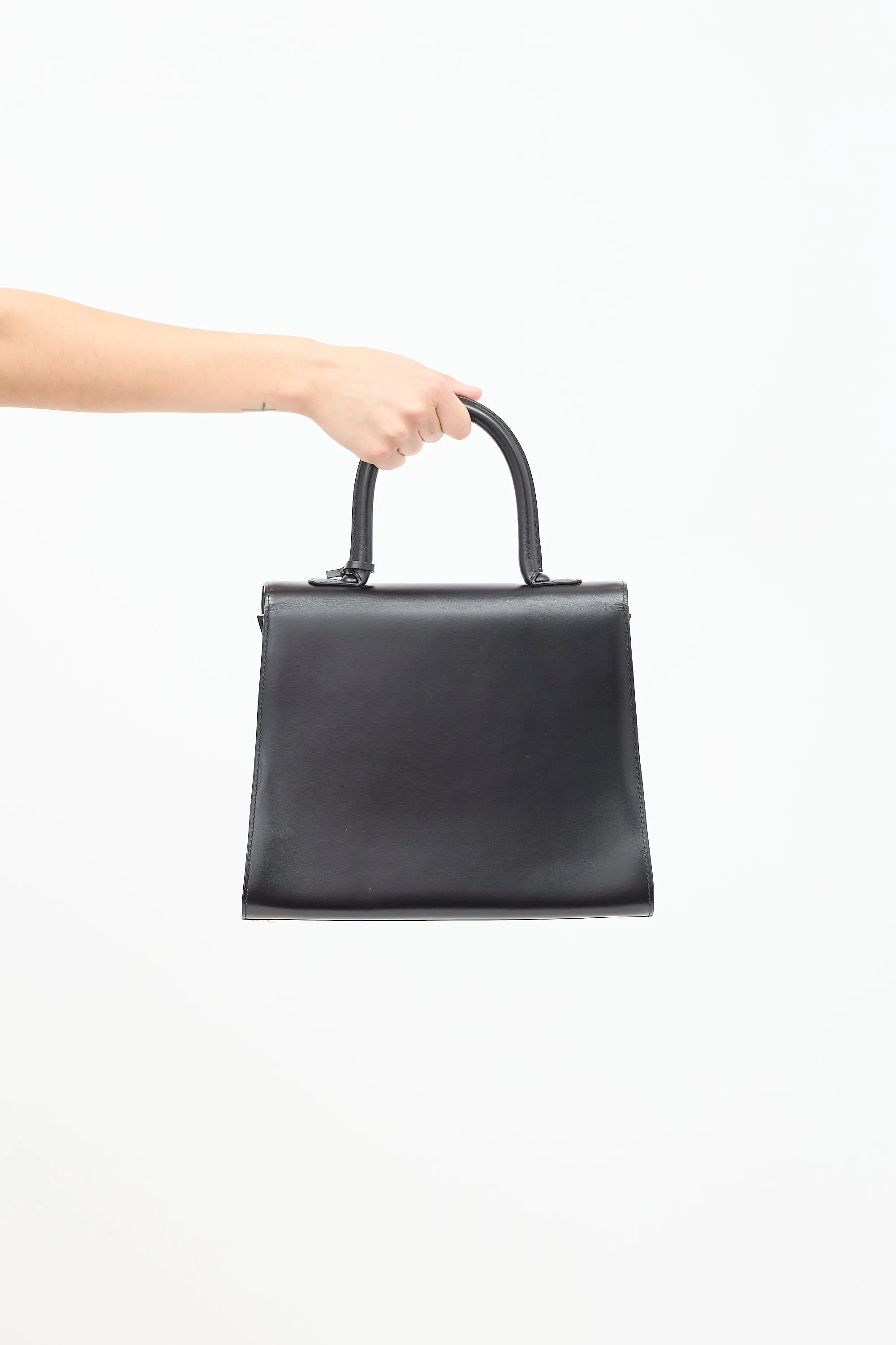 Black Leather Brillant MM Top Handle Bag