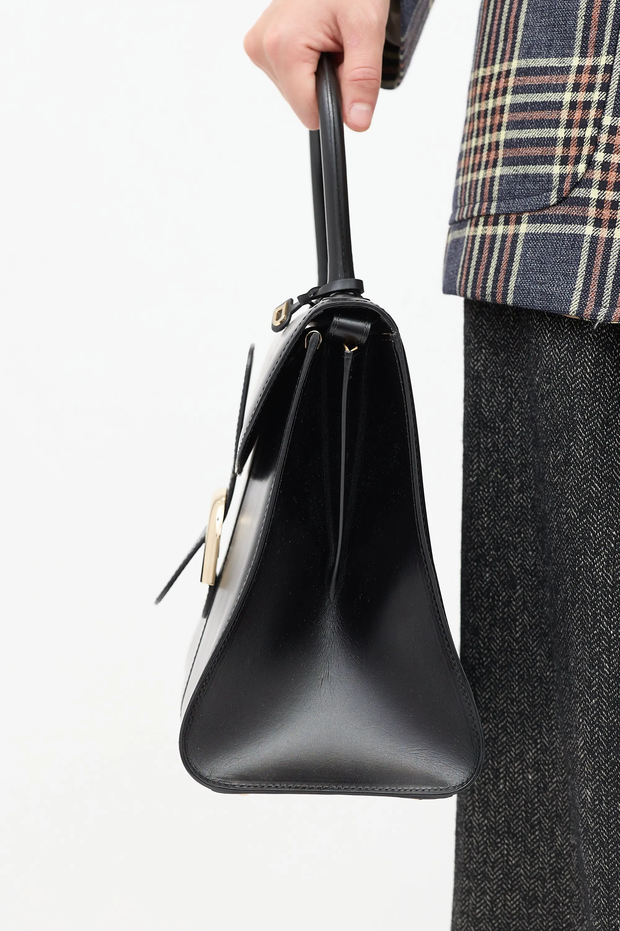 Black Leather Brillant MM Top Handle Bag