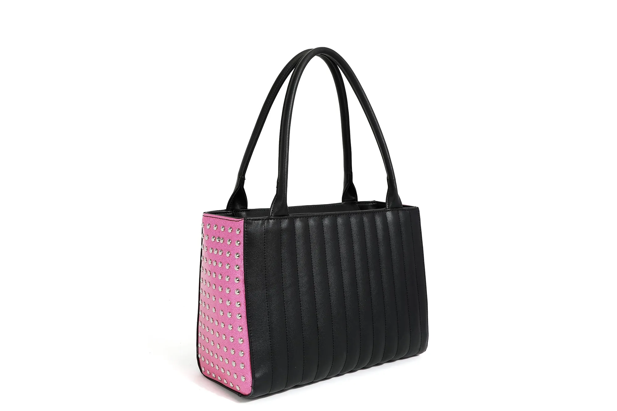 Black Matte with Winkle Pink Sparkle Spider Web Medium Tote