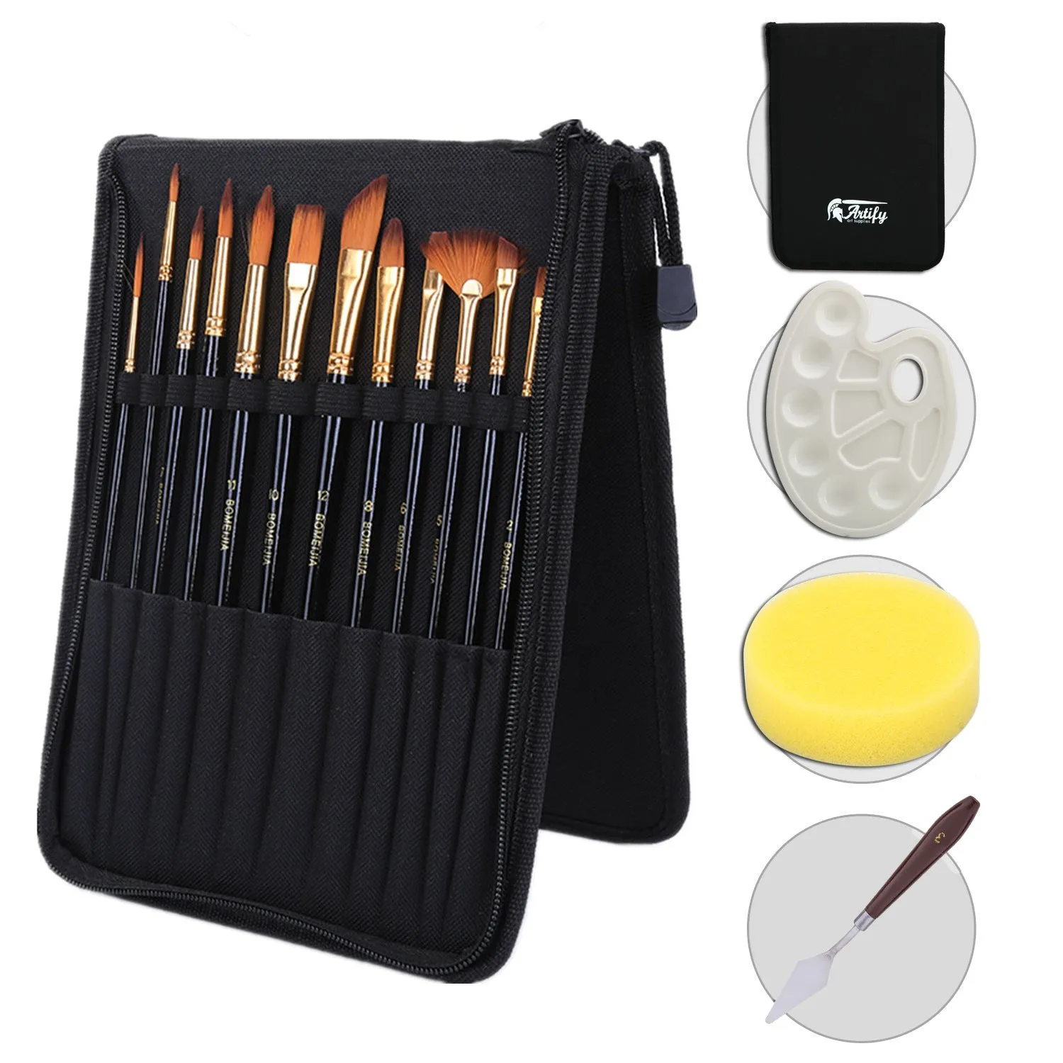 Black Rod Canvas Bag With Scraper, Board Brush, Art Supplies, Nylon Brush Set