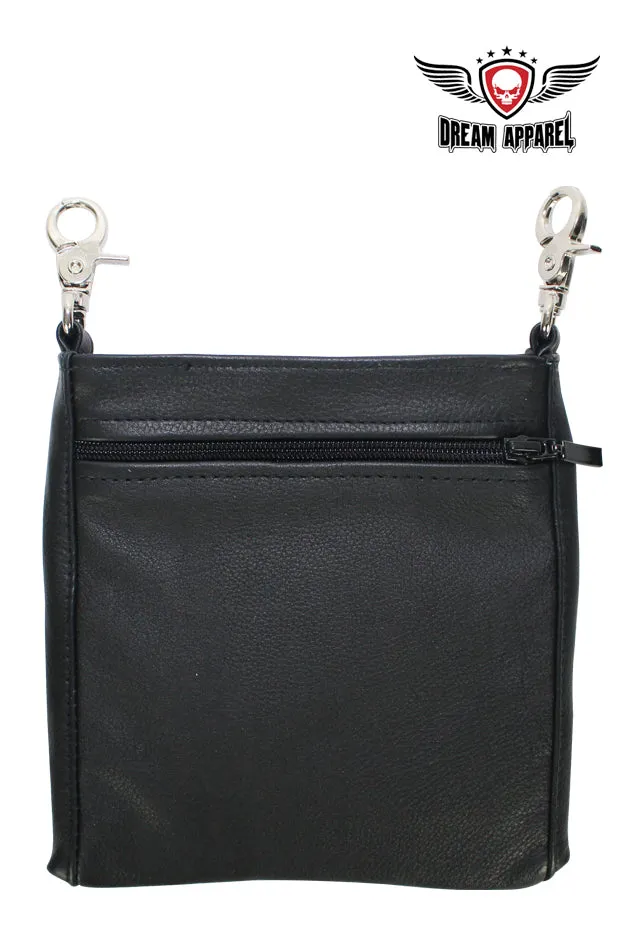 Black/Gray Multipocket Leather Belt Bag