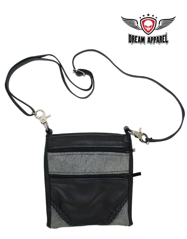 Black/Gray Multipocket Leather Belt Bag