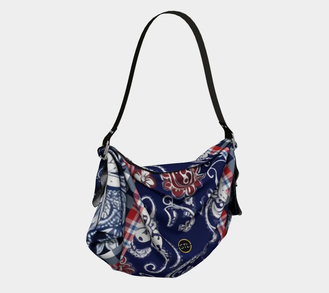 Blue Bandana Paisley Plaid Hobo Scarf Bag