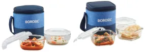 Borosil Prime Glass Lunch Box Set of 2, 320 ml, Vertical, Microwave Safe Office Tiffin & Prime Glass Lunch Box Set of 2, 400 ml, Round, Microwave Safe Office Tiffin Combo