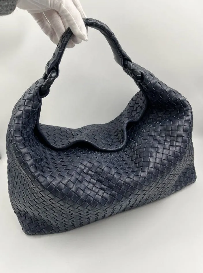 Bottega Veneta Intrecciato Navy Shoulder Bag