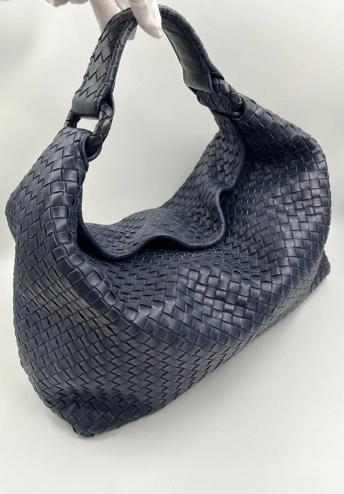 Bottega Veneta Intrecciato Navy Shoulder Bag