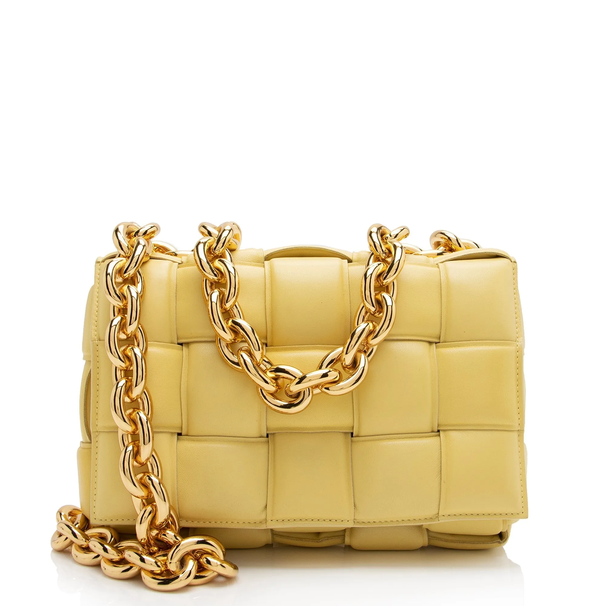 Bottega Veneta Lambskin Cassette Chain Maxi Shoulder Bag (SHF-23330)