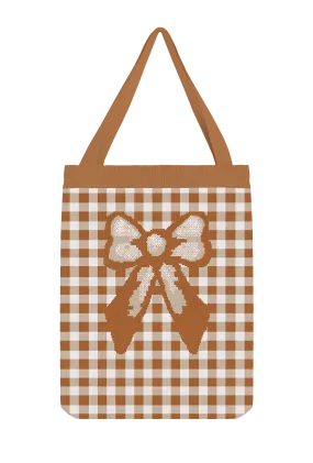 Brown Bow Knit Tote Bag