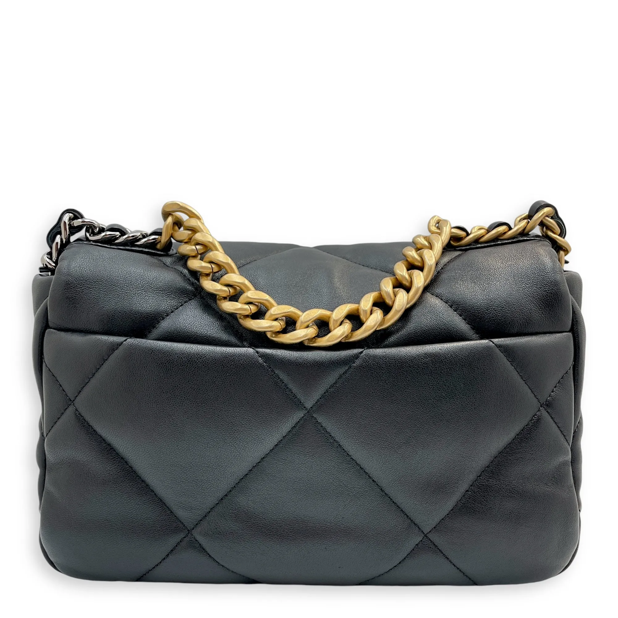 C19 Small Flap Small Black Crossbody Bag in Lambskin, 3-Tone hardware