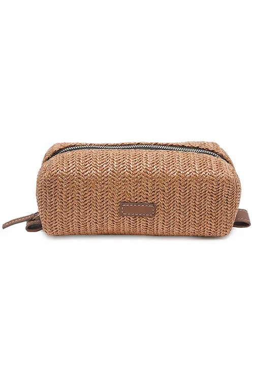 Caramel Raffia Weave Sleek Pouch