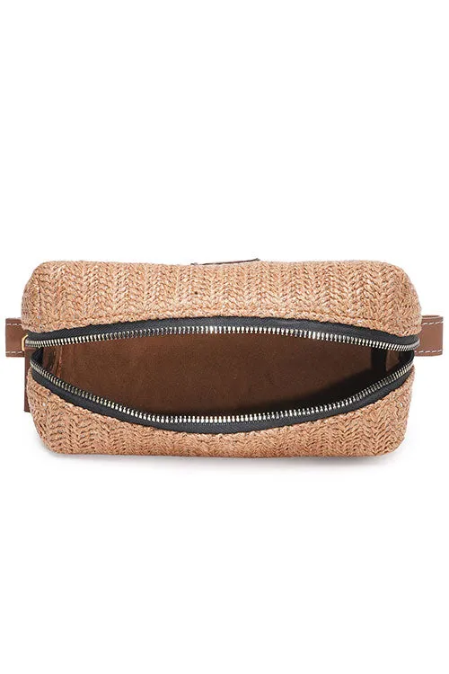 Caramel Raffia Weave Sleek Pouch