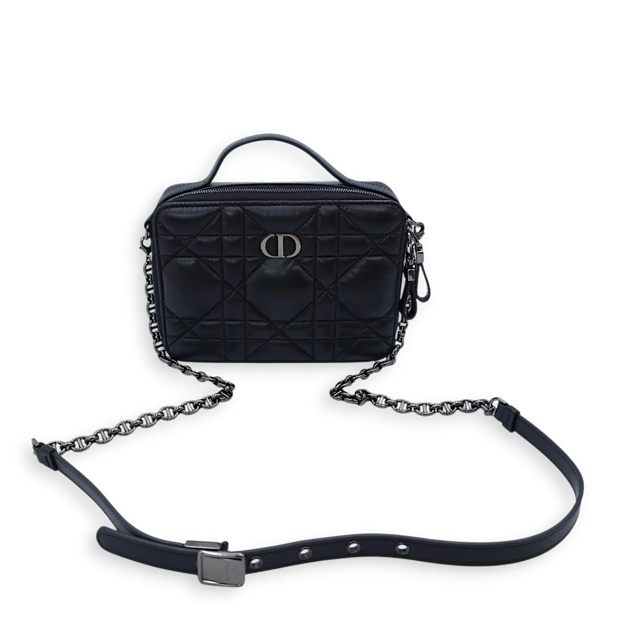 Caro Box Bag 18x13x5cm Black Crossbody Bag in Calfskin, Silver hardware