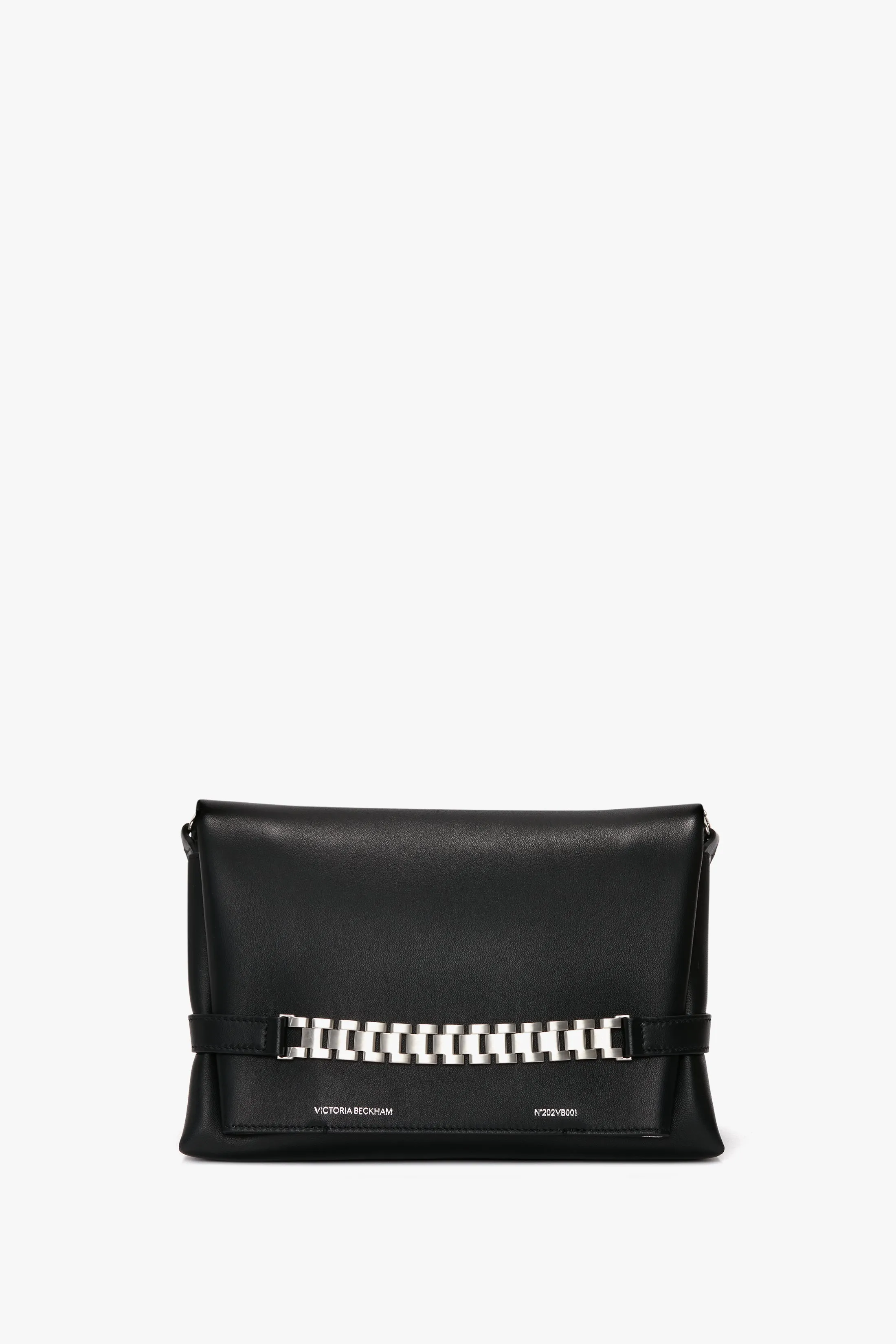 Chain Pouch Bag with Brushed Silver Chain In Black Leather