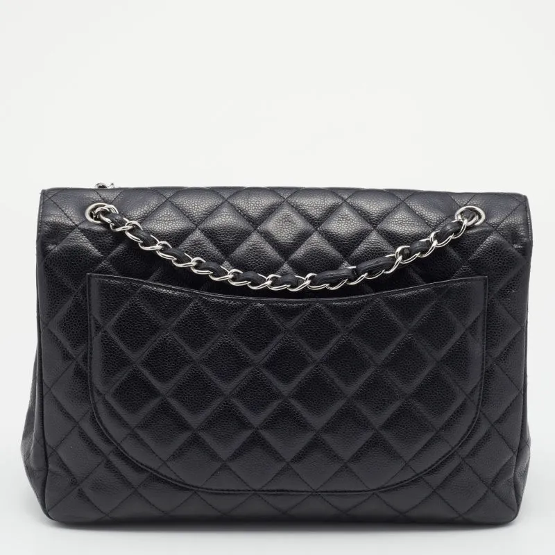 Chanel Black Quilted Caviar Leather Jumbo Classic Single Flap Bag