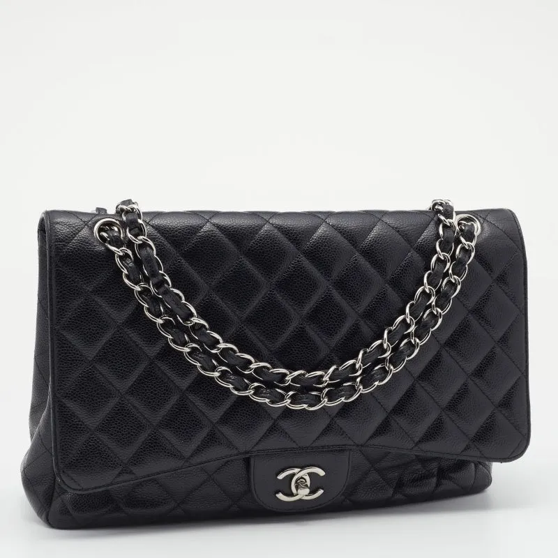 Chanel Black Quilted Caviar Leather Jumbo Classic Single Flap Bag