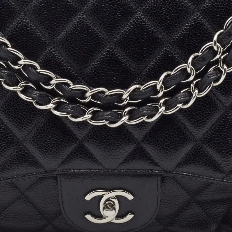 Chanel Black Quilted Caviar Leather Jumbo Classic Single Flap Bag