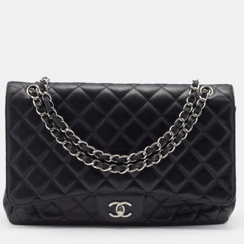 Chanel Black Quilted Caviar Leather Jumbo Classic Single Flap Bag