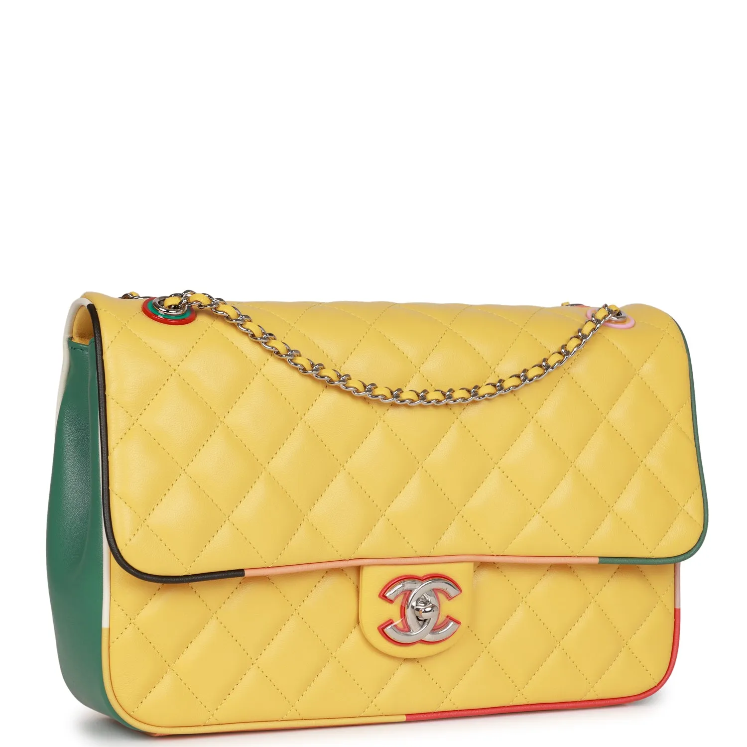 Chanel Cuba Color Flap Bag Yellow Lambskin Silver Hardware