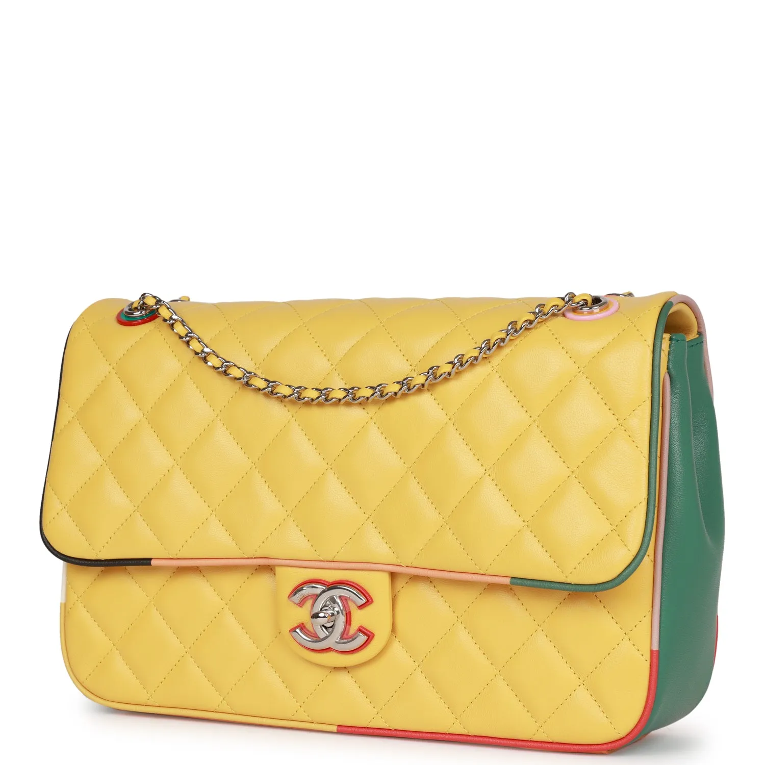 Chanel Cuba Color Flap Bag Yellow Lambskin Silver Hardware