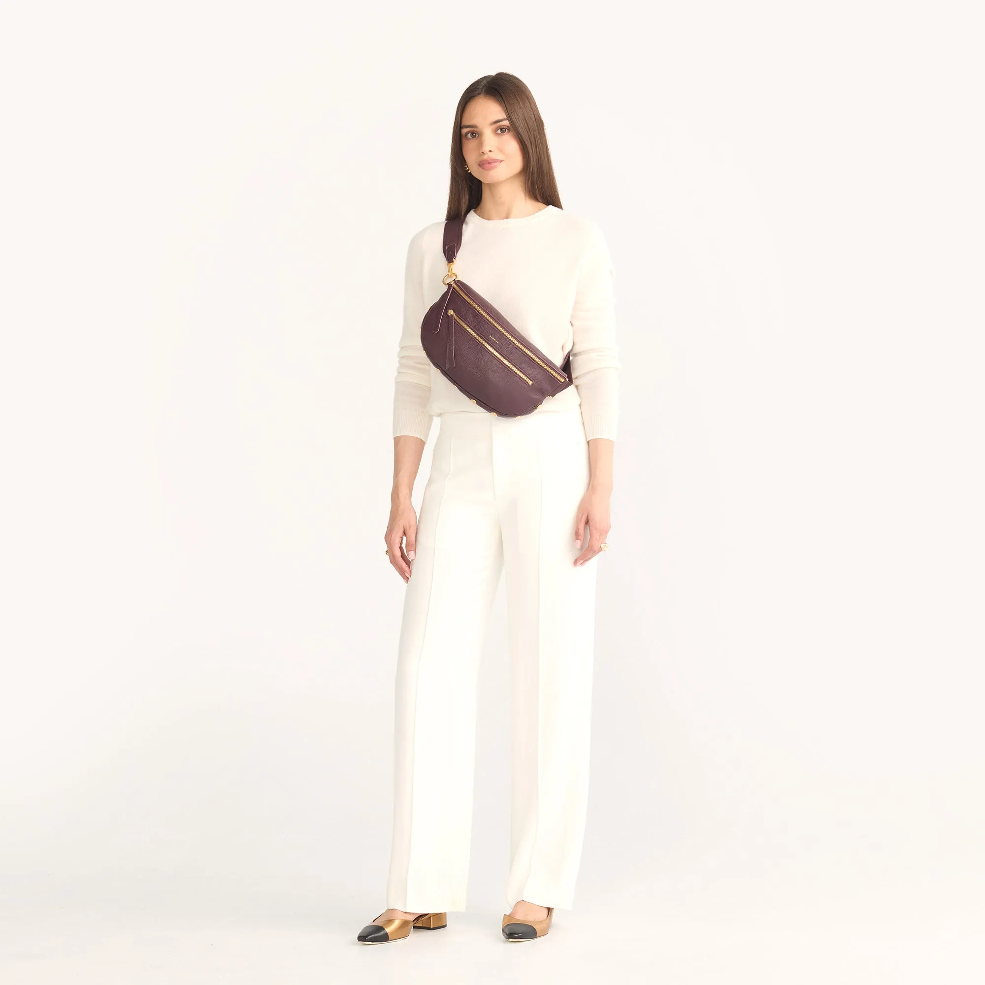 Charles Crossbody | Cabernet Pebble/Brushed Gold | Lrg