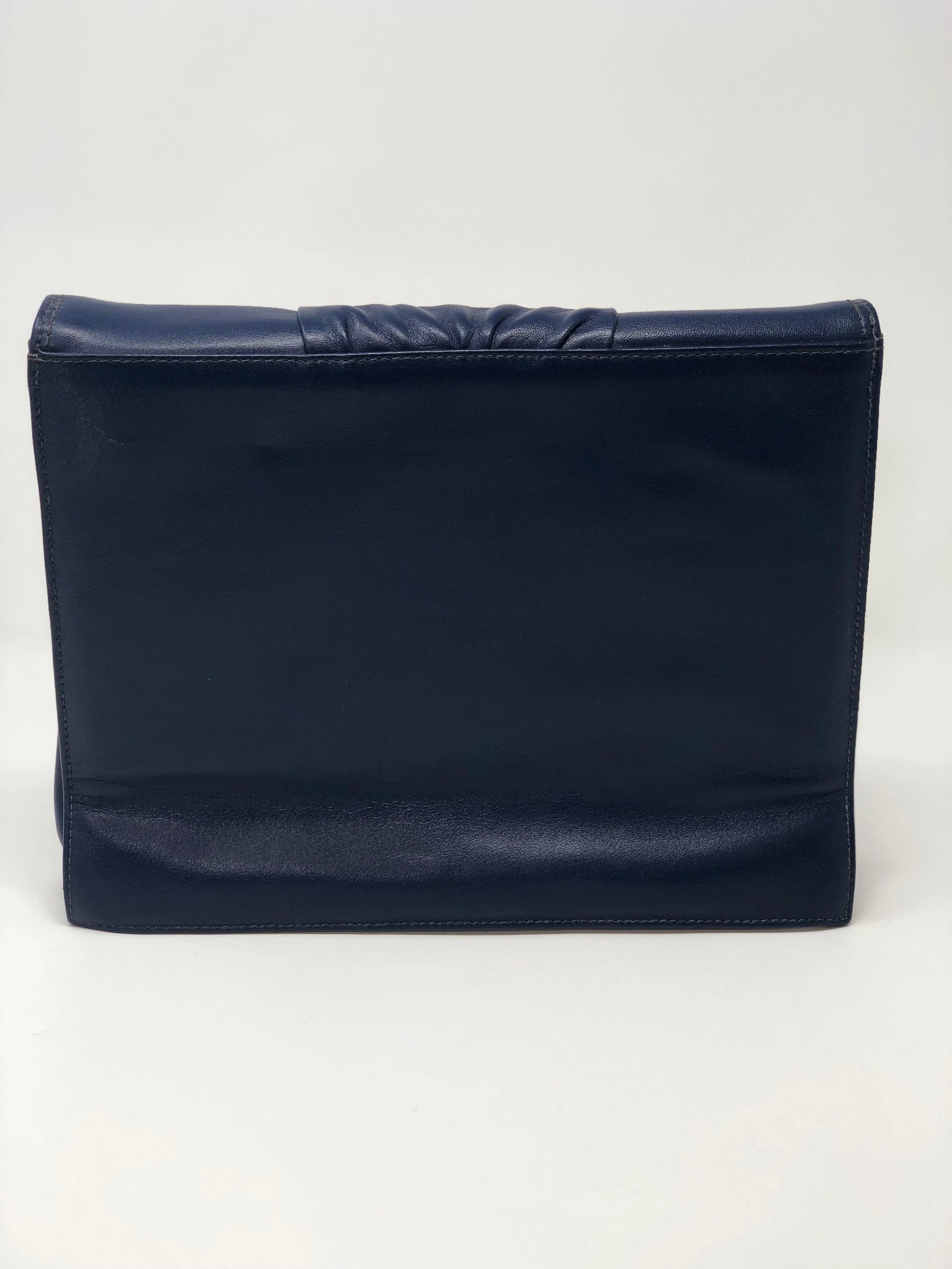 Checker Leather Vintage Blue Clutch Bag with Suede Interior