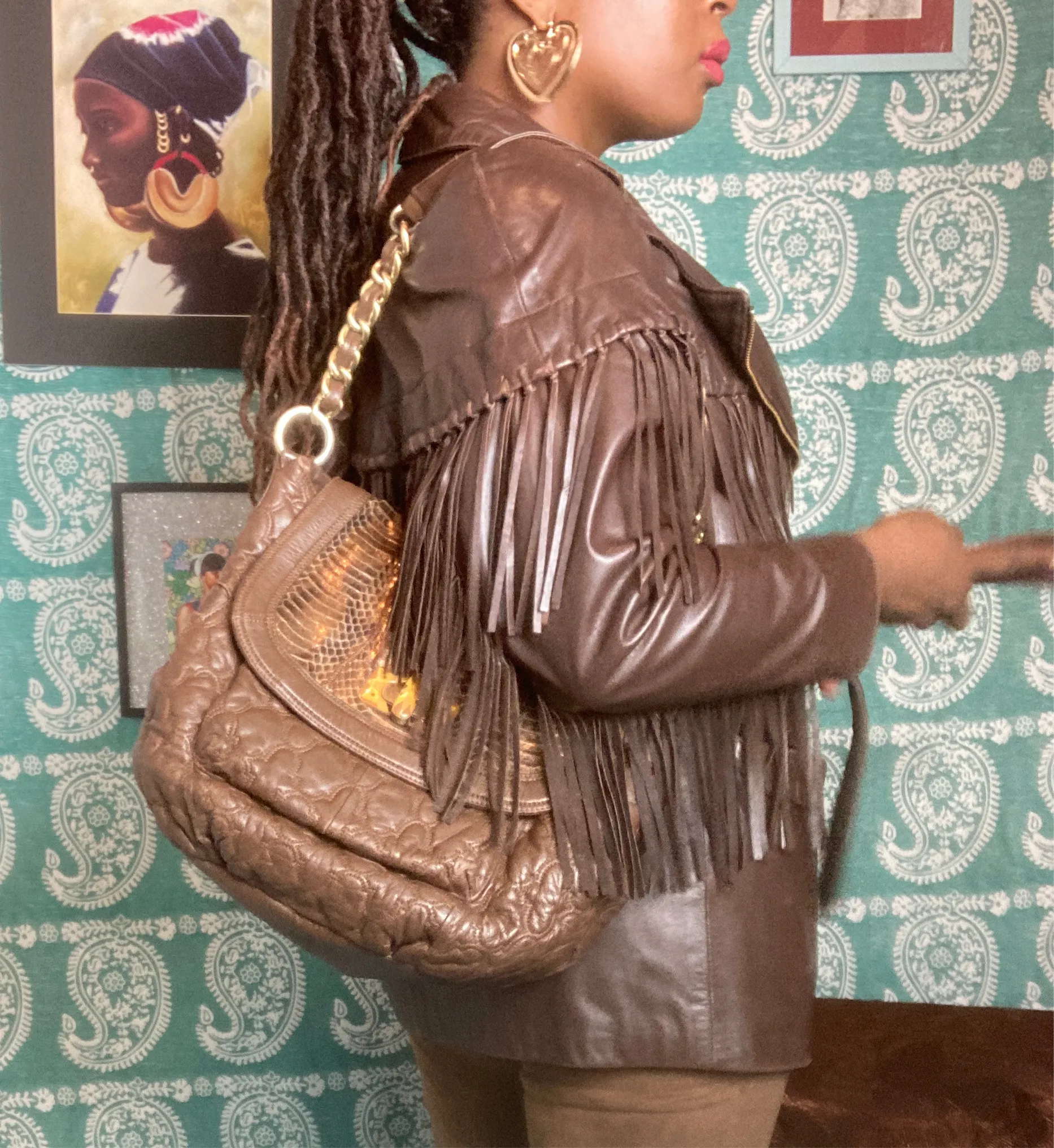 Chi by Falchi Leather and Snakeskin Shoulder Bag