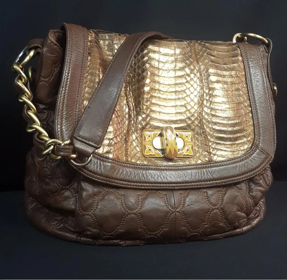 Chi by Falchi Leather and Snakeskin Shoulder Bag