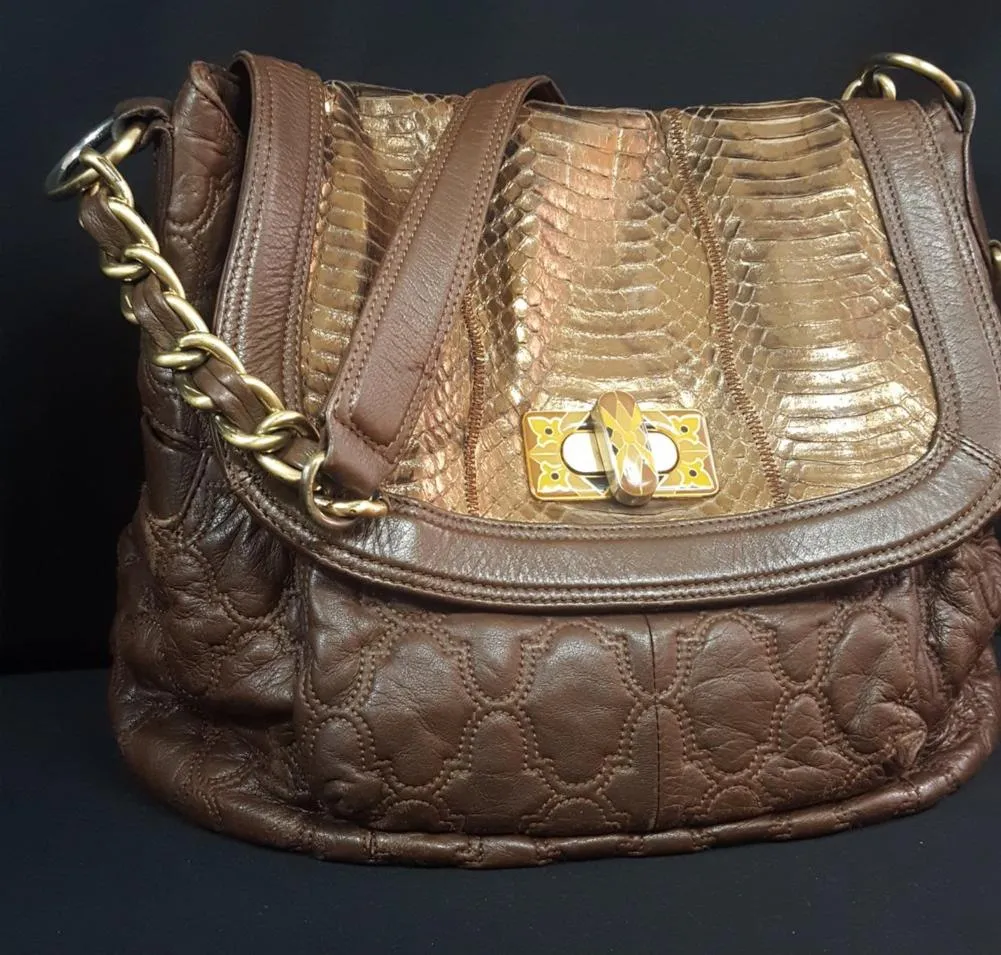 Chi by Falchi Leather and Snakeskin Shoulder Bag