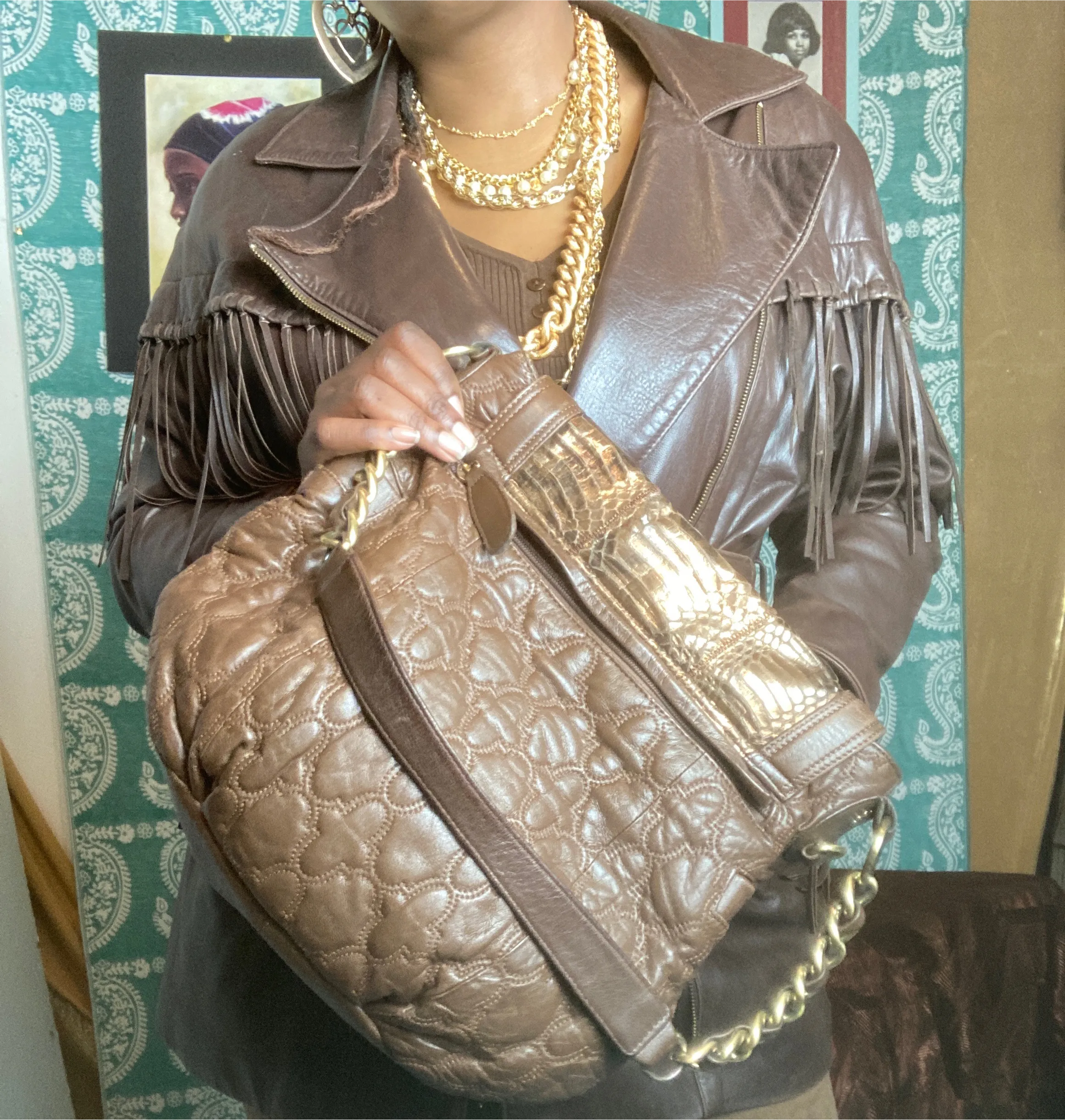 Chi by Falchi Leather and Snakeskin Shoulder Bag