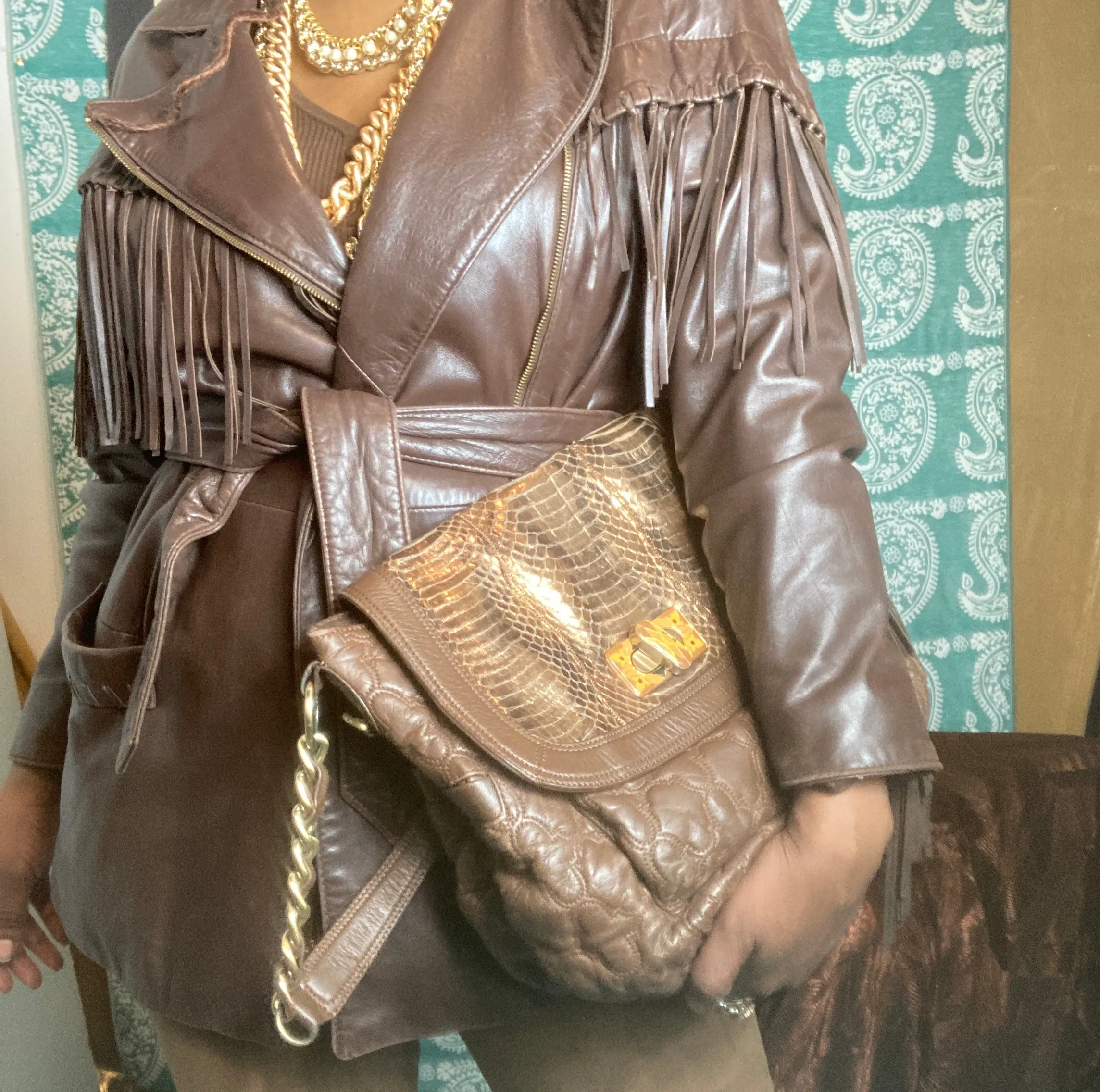 Chi by Falchi Leather and Snakeskin Shoulder Bag