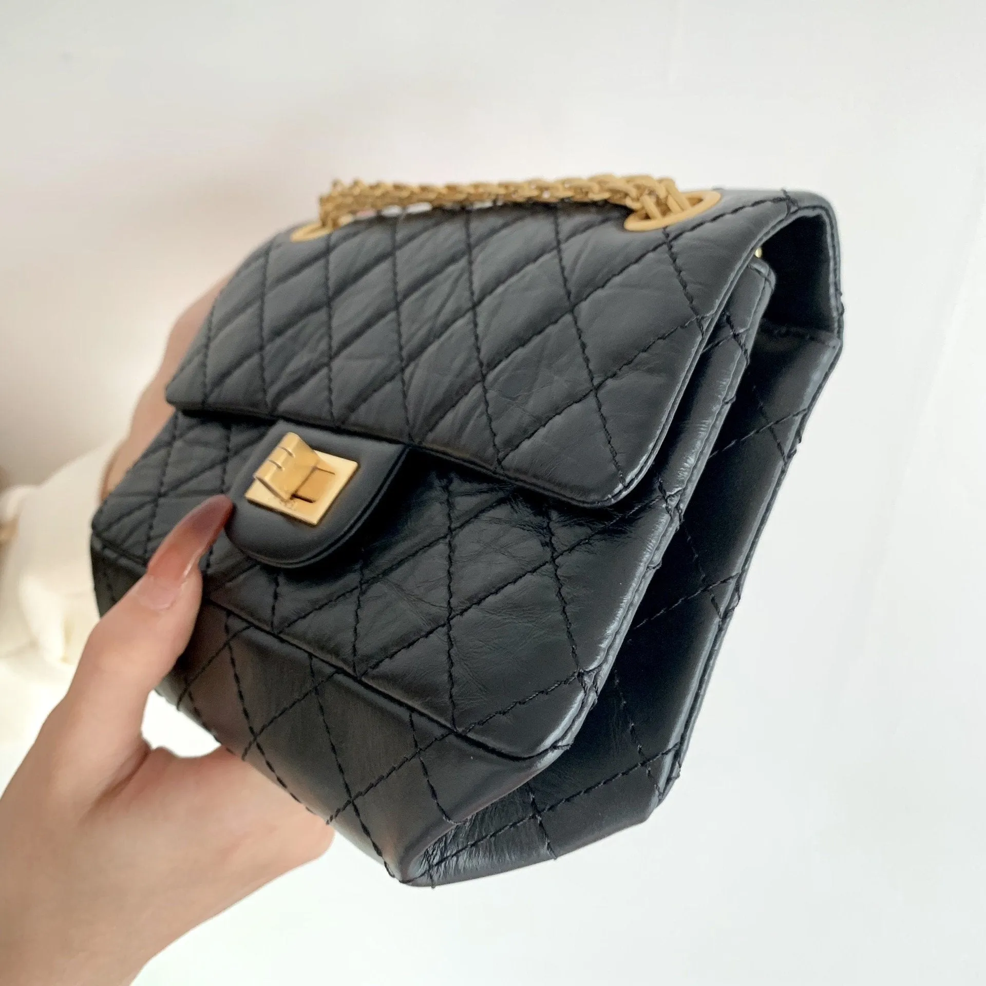 CHLMini 2.55 Handbag Black For Women Gold Toned Hardware 7.8in/20cm AS0874 Y04634 94305