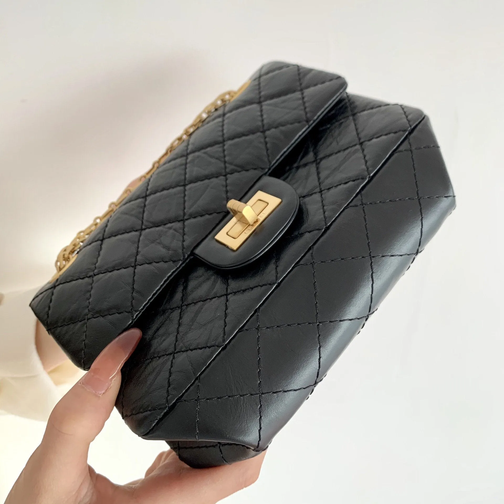 CHLMini 2.55 Handbag Black For Women Gold Toned Hardware 7.8in/20cm AS0874 Y04634 94305