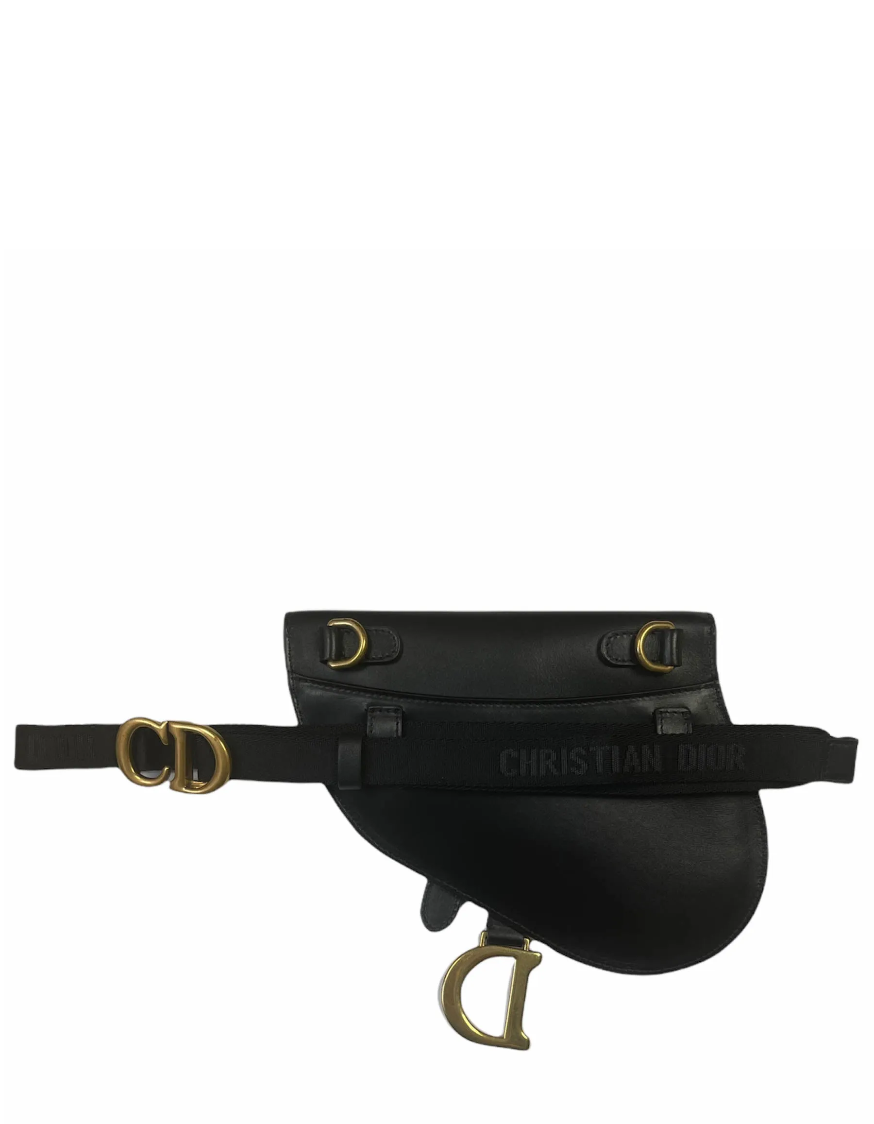 Christian Dior Black Leather Saddle Pouch Belt Bag