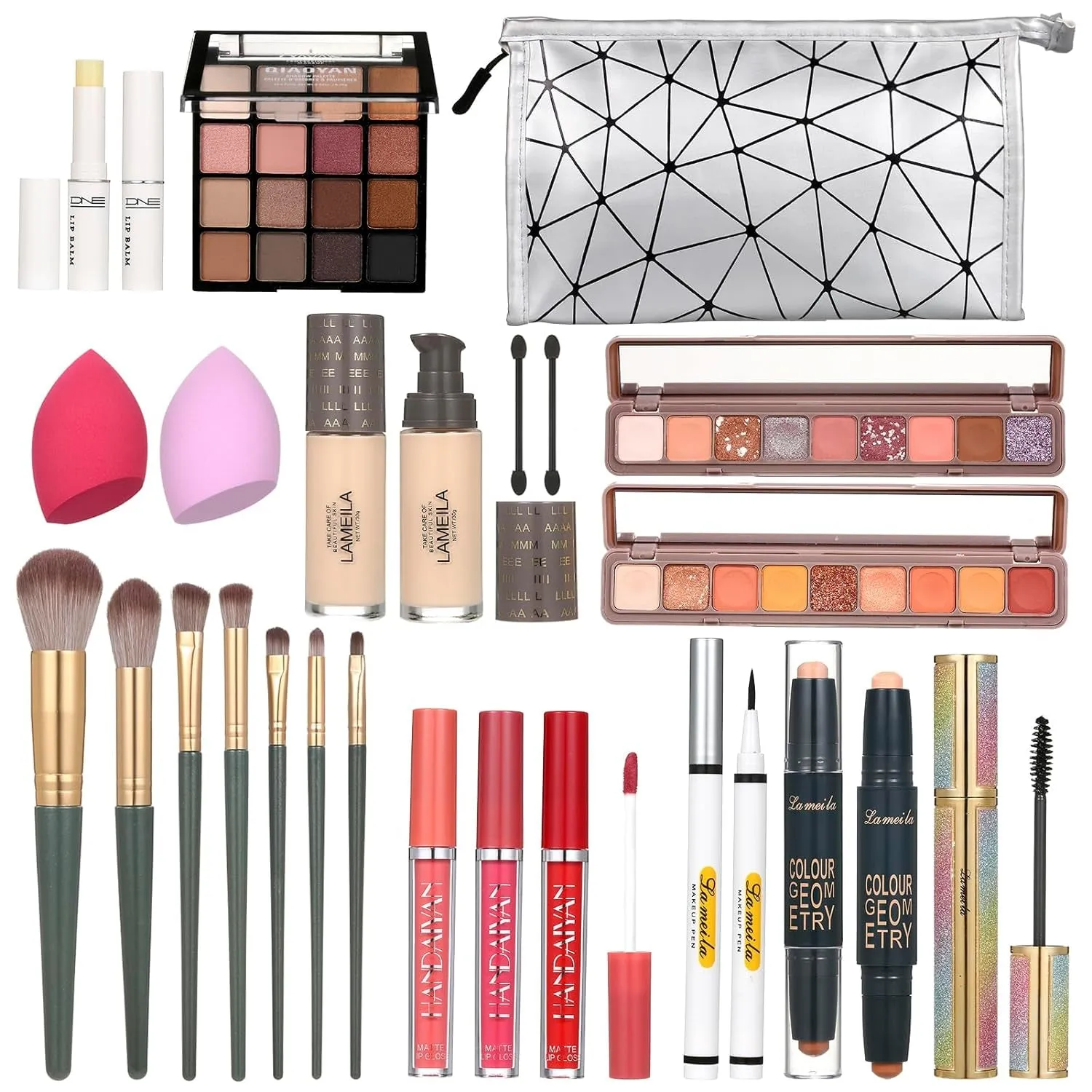 Complete Makeup Set for Women: Eyeshadow, Lipstick, Eyeliner & Brushes - Perfect Gift for All Ages