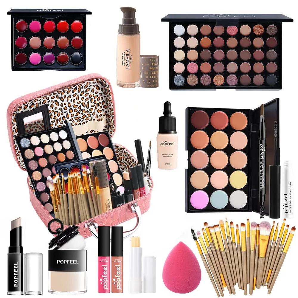 Complete Women's Makeup Collection: Brush Set, Eyeshadow Palette, Lip Gloss, Mascara & More!