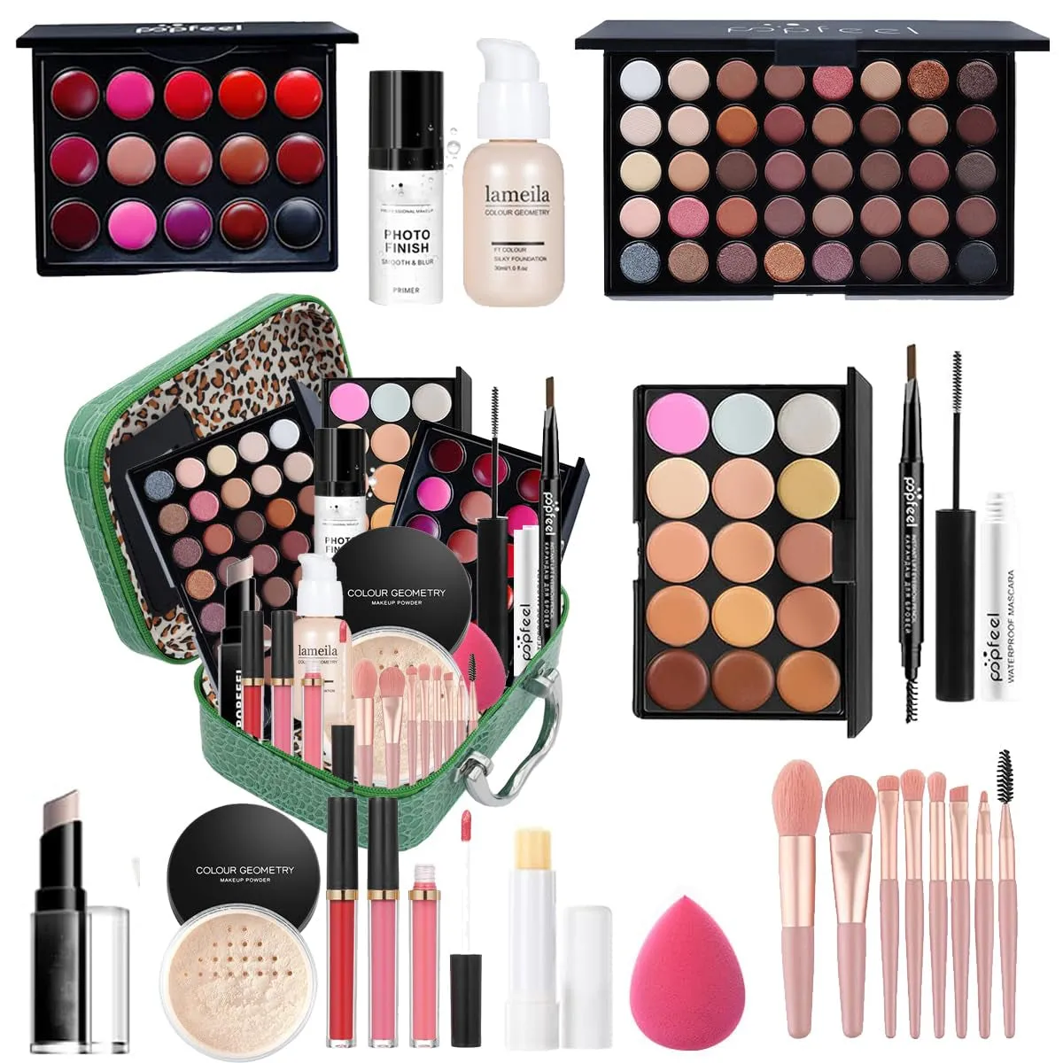 Complete Women's Makeup Collection: Brush Set, Eyeshadow Palette, Lip Gloss, Mascara & More!