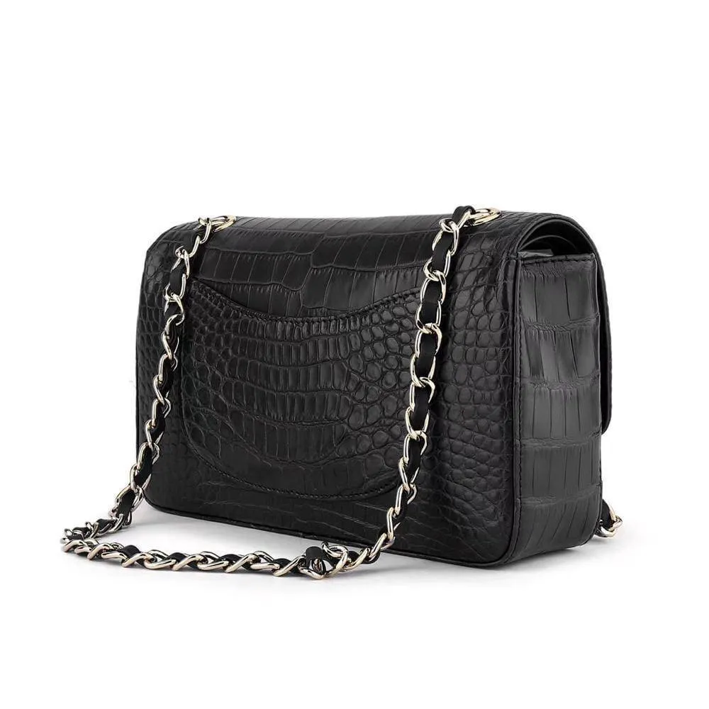 Crocodile Leather Classic Flap Chain Shoulder Bags For Women Black