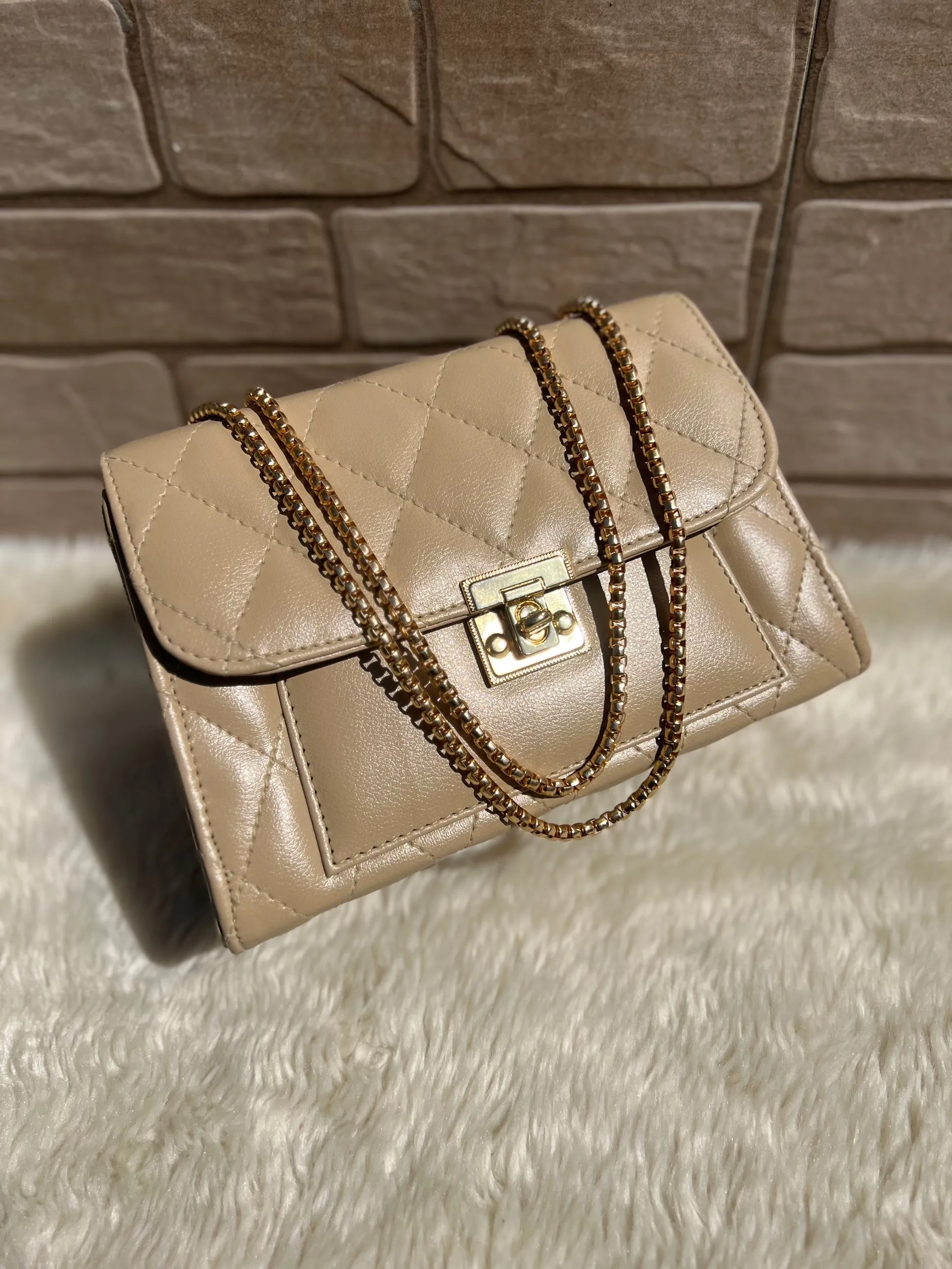 Cross body bag with golden chain