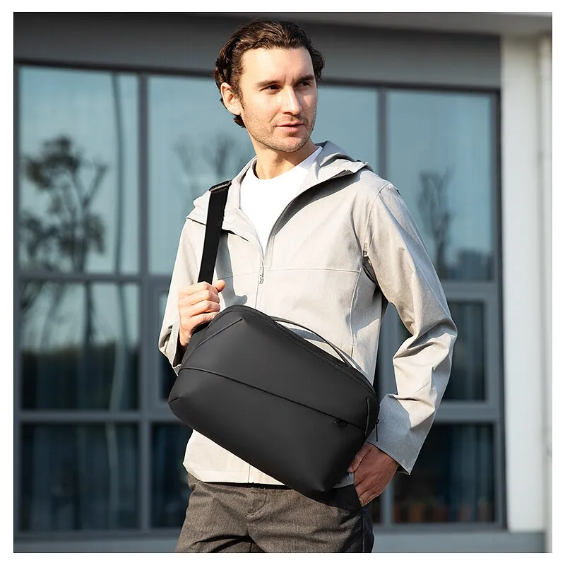 Crossbody Bag Casual Bag Men Chest Bag 12.9 Inch Black Shoulder Bag Multifunctional Messenger Bag