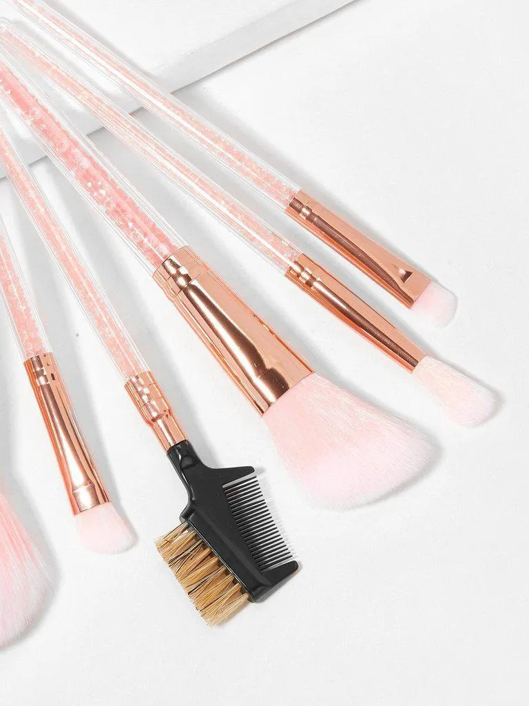 Crystal Handle Makeup Brush With Metallic Bag