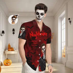 Custom Face Hawaiian Shirt Men's All Over Print Halloween Aloha Shirt Gift - Nightmare vampire