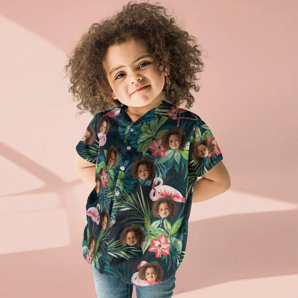 Custom Face Hawaiian Style Flamingo Flower Long Dress And Shirt Family Matching