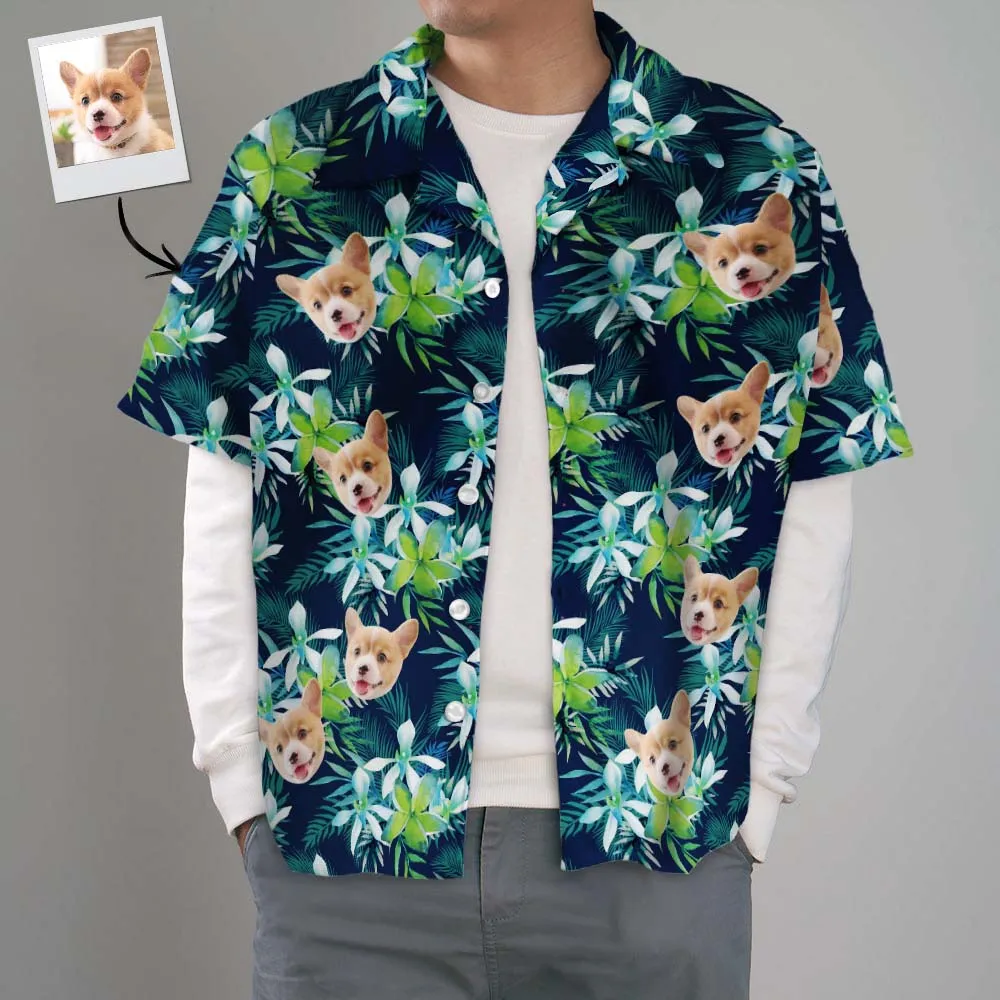 Custom Hawaiian Shirt with Face Custom Dog Face Hawaiian Shirt Leaves Tropical Shirts